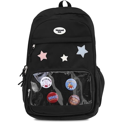Teclado Kawaii Backpack with Cute Accessories 18 1 Inch Bookbags Laptop Bag Casual Lightweight Travel Daypacks Black