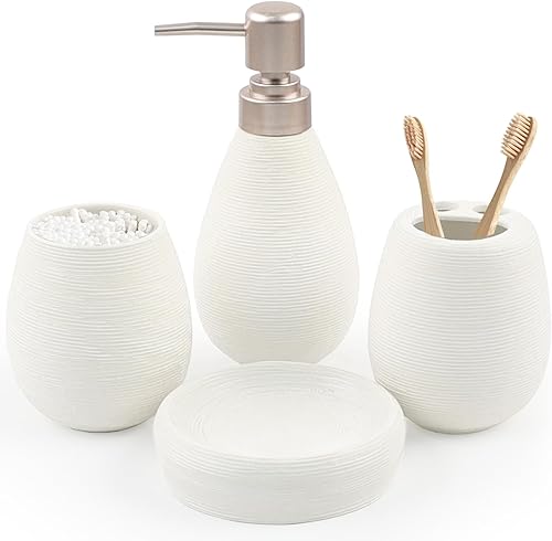 Miniatura 12 de CERBIOR Juego de accesorios de baño, 4 piezas de accesorios de cerámica para decoración de baño, incluye soporte para cepillos de dientes, taza para