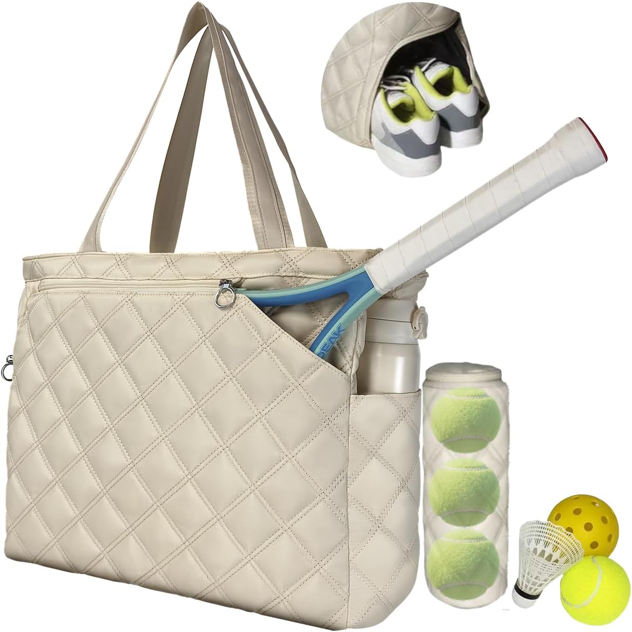 Tennis Tote Bags for women(Extra-Large) Pickleball Bags for Women with Independent Shoe Compartment & Base Feet, and Racket StorageBall/Makeup Bag,Gift for Women Outdoor Sports