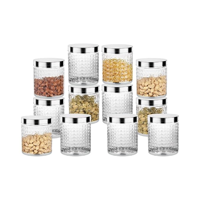 Attro Sky Hector Celebration 12 Pcs Storage Pet Container Gift Set for Kitchen, (300 ml x 12, Silver)