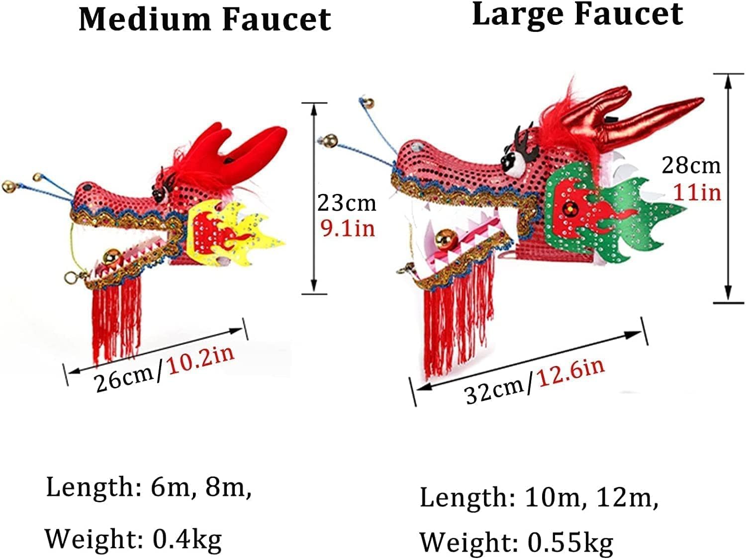 Drago Cinese per Feste Streamer Dragon Dance Silk Lion Entertainment Equipments Nastro per Fitness Drago All'aperto Perfetto Realistico Feste Cinesi in Italia(Rot,8m/26.2ft)