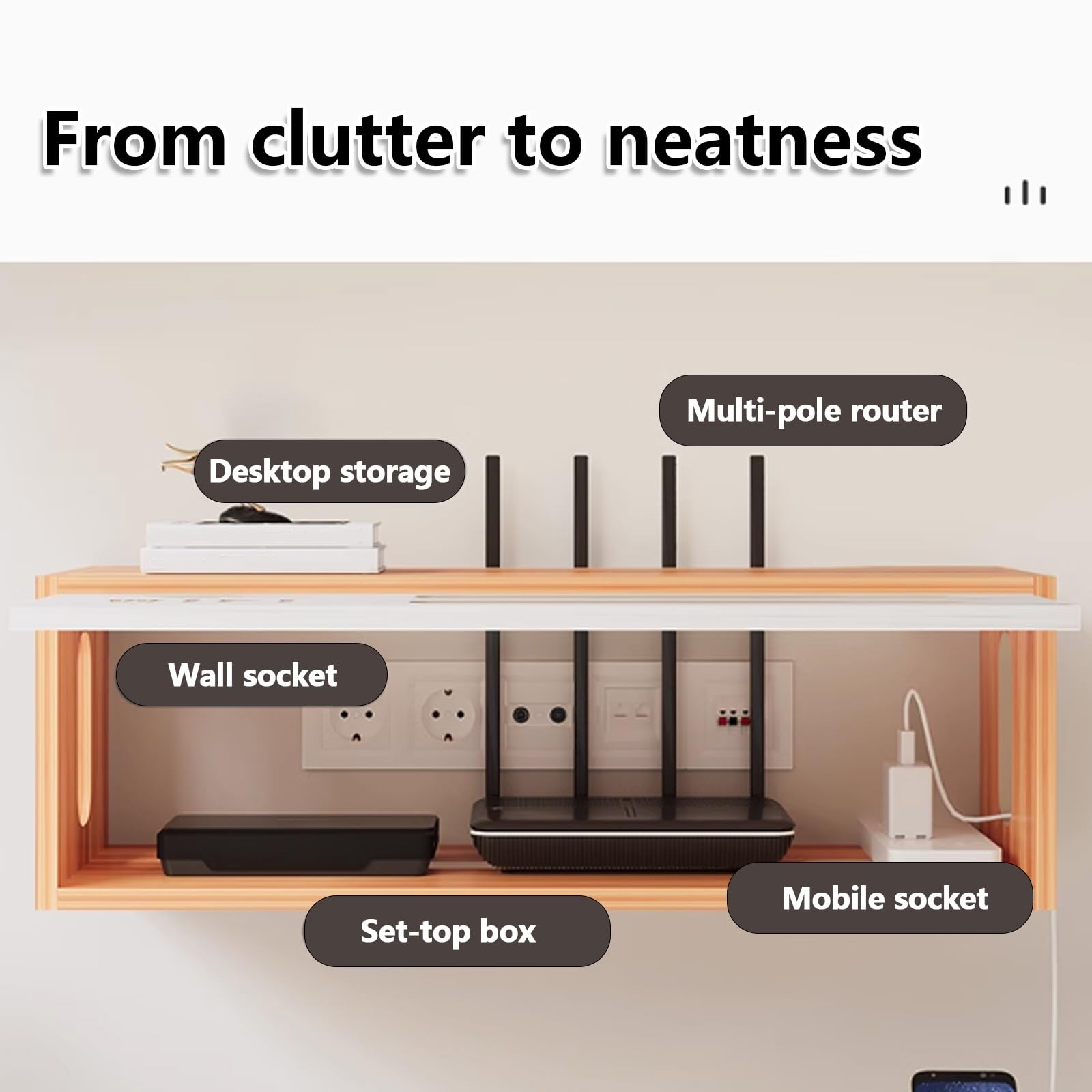 Étagère murale pour routeur, cache boîte WiFi en bois, armoire de routeur Slish pour la maison et le bureau, blanc, parfait pour dissimuler l'équivalent WiFi.