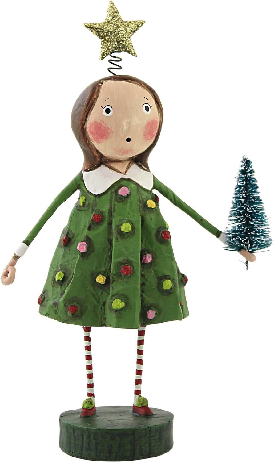 Lori Mitchell Chrissy Christmas, Polyresin, Christ Star Tree Girl, Collectible Figurines, 13335, Multicolor, 7 In H X 4.25 In W X 1.75 In D