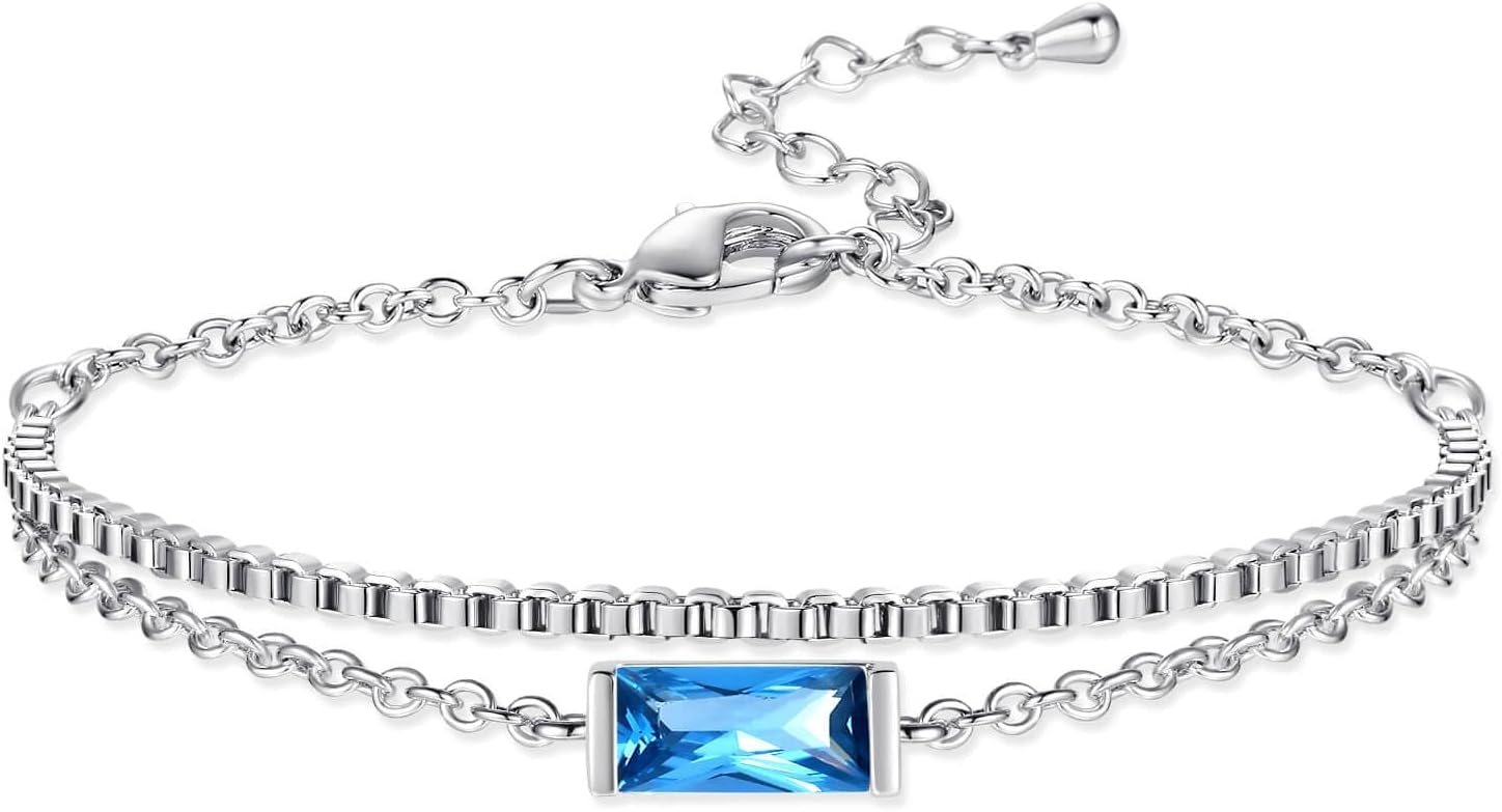 Birthstone Bracelet Birthday Gift for Women:Birthstone Double Layer Adjustable Bracelet Jewelry for Daughter Granddaughter