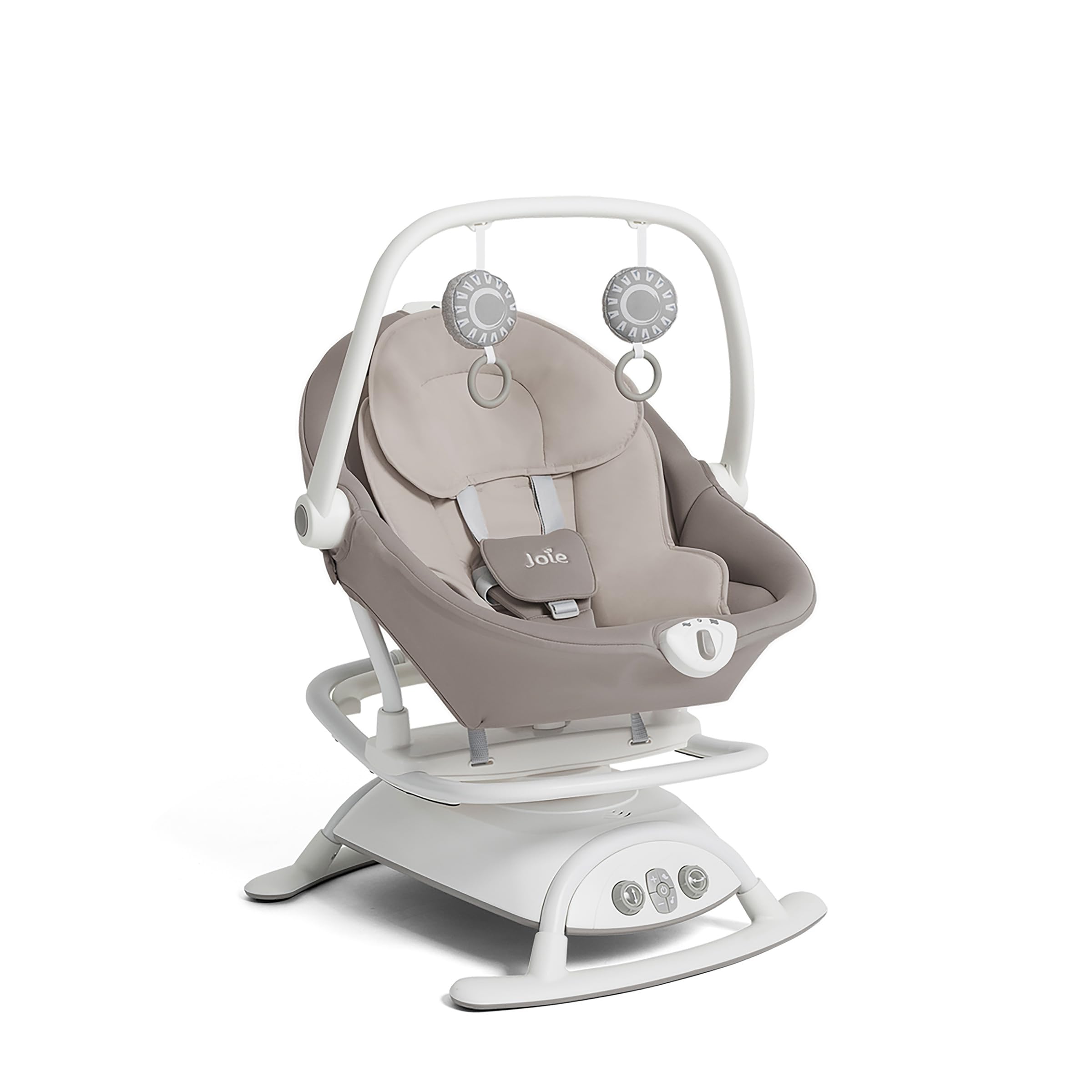 Joie Cinnamon 2-in-1 Glider and Rocker – Multi-Motion Baby Swing and Rocker Combo with Plush Fabrics, Compact Design, and Multiple Recline Positions – Soothing Sounds & Gentle Vibrations (Walnut)