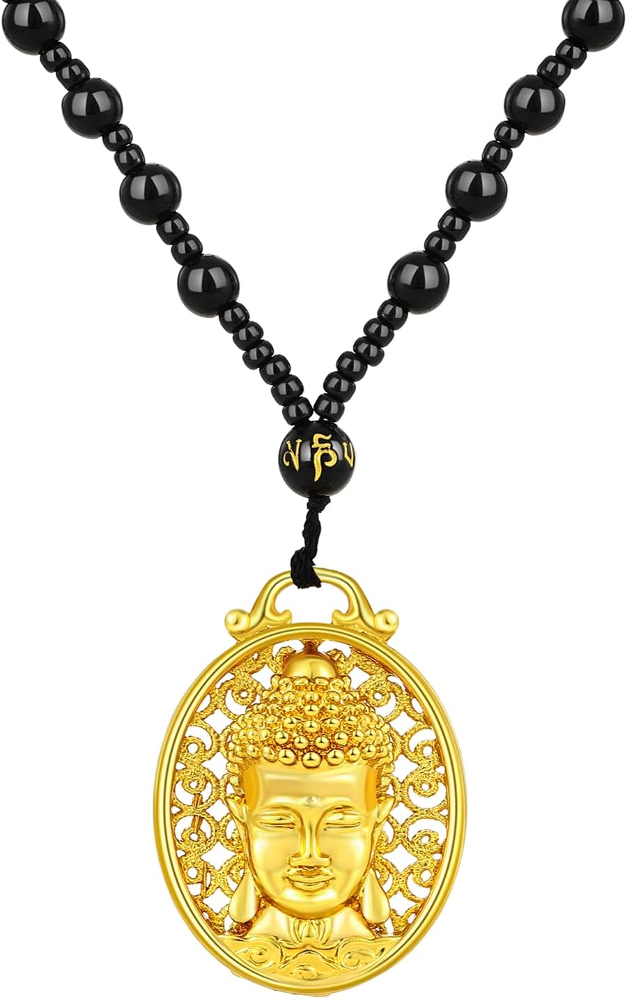 18K Gold Plated Buddha Necklace Black Obsidian Beads Chain Buddha Pendant Necklaces Lucky Amulet Feng Shui Jewelry for Women Men