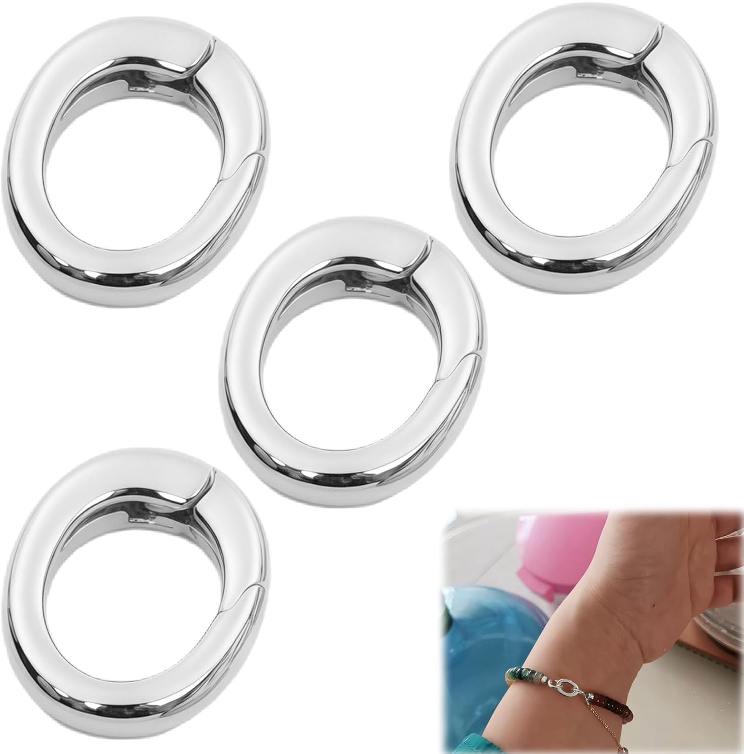 Spring Oval Clip Pendant Clasp, 4 PCS Spring Gate Rings Clasp (10x7mm) Buckle Necklace Clasps and Closures Charm Clasp Necklace Bracelet Extender Connector for Jewelry Making（Palladium Gold Plated）