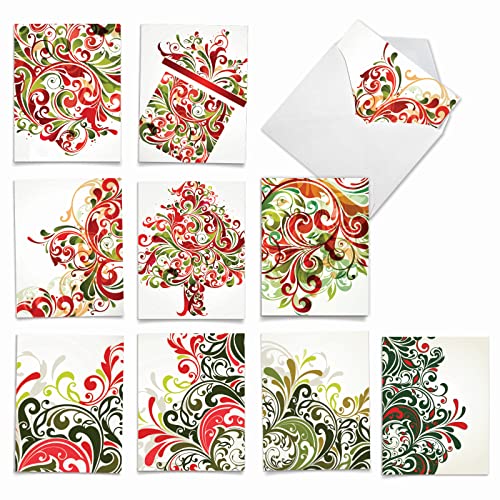 Carte de vœux Noël drôle : lot de 10 cartes de Noël assorties Seasonal Tourbillons M6053