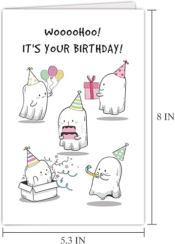Miniatura 7 de Tarjeta de cumpleaños de fantasmas lindos para hombres y mujeres, divertida tarjeta de cumpleaños de Halloween para amigos, tarjeta de cumpleaños de