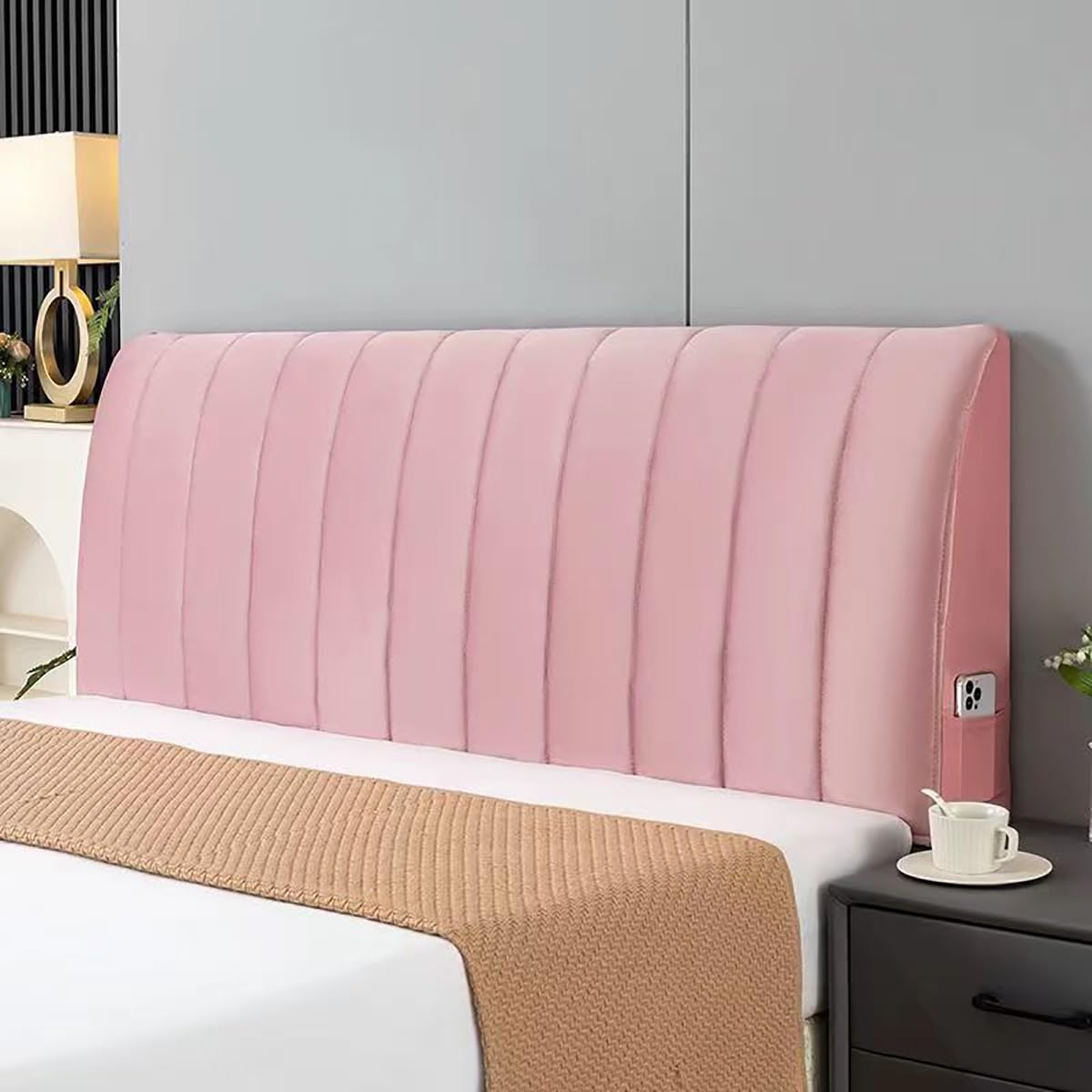 Nordic Bed Hoofdeinden Hoes Elastische Fluwelen Rugleuning Cover Stofdichte Beschermhoes Eenpersoons Queen Kingsize Bed Hoofd Cover Voor Hout Lederen Bedden Slaapkamer Decoratief,Bruin,180cm