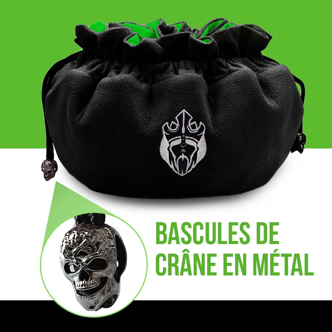 CardKingPro Immense – Édition OCD – Sacs à dés avec 15 Poches – Noir et Vert – Capacité de Plus de 200 dés – Idéal pour Les accumulateurs de dés [Design breveté]
