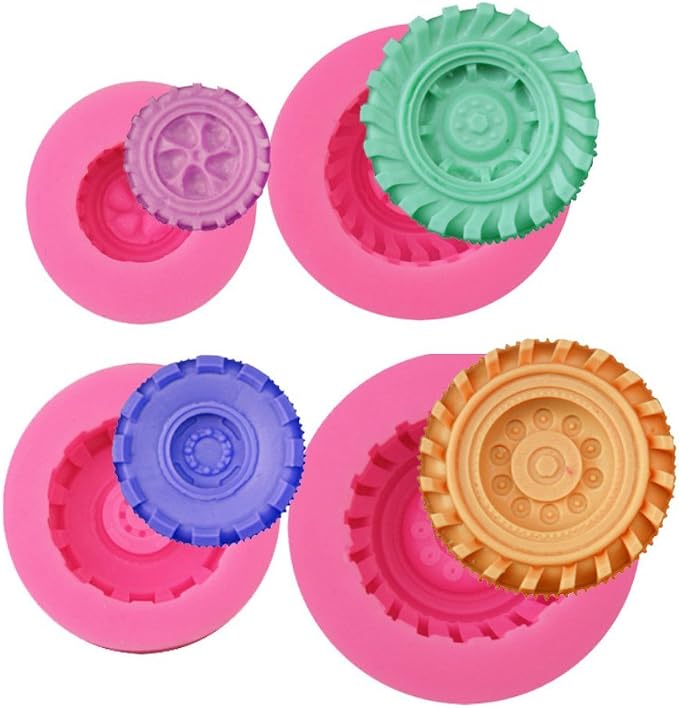 Mity rain 3D Round Tire Fondant Mold-Truck Wheel Shape Silicone Mold | for Sugarcraft Cake Decoration, Chocolate, Candy, Polymer Clay, Soap, Jelly etc-Set of 4 : Amazon.ae: Kitchen