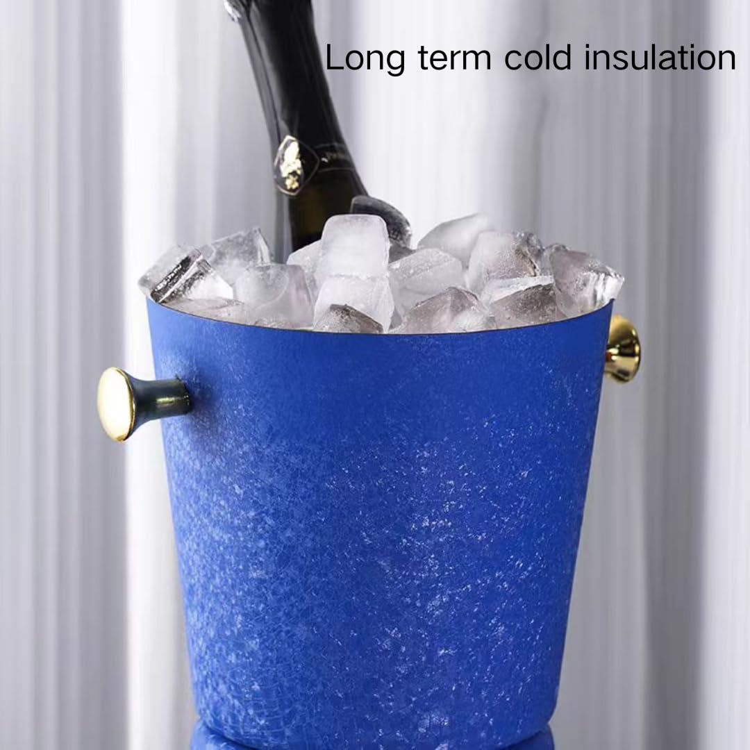 Acero inoxidable aislado cubo de hielo，barril de c Cubo de hielo en bloque for uso comercial con aislamiento térmico y térmico de dos capas for KTV, champán, vino tinto, cerveza, hielo en grano(Blu)