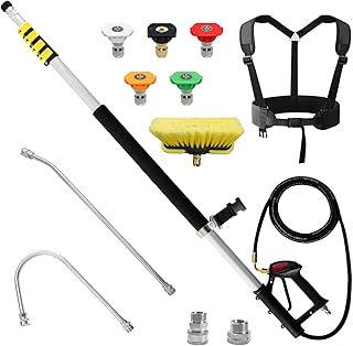 janz Aluminum 24 FT Telescoping Pressure Washer Wand with Pressure Washer Extension Wand,Gutter Cleaner Attachment, 5 Spray Nozzle Tips, 2 Hose Inlet Adapters and Support Harness