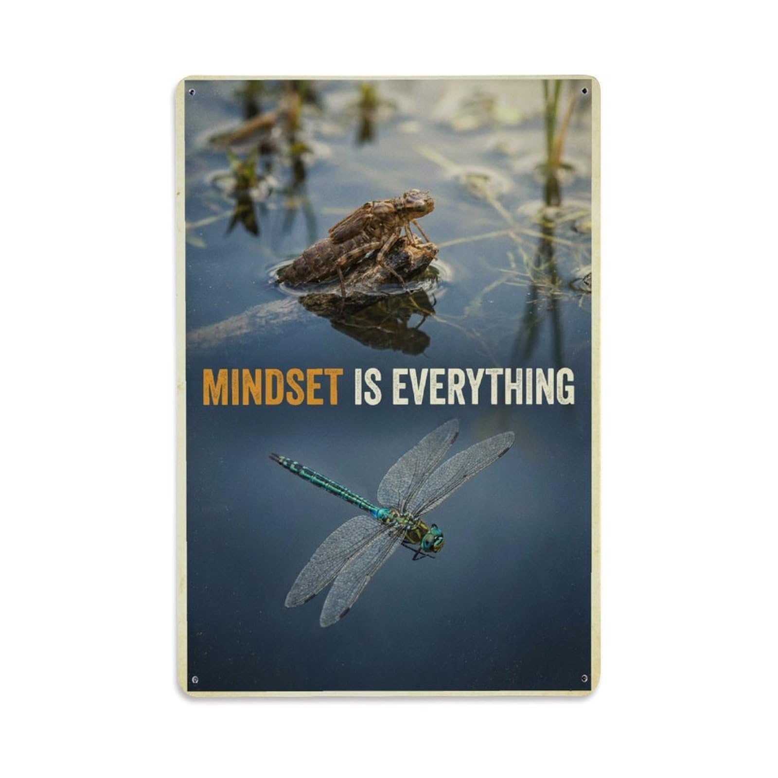 Metal Tin Sign Mindset Is Everything Dragonfly Motivation Quote