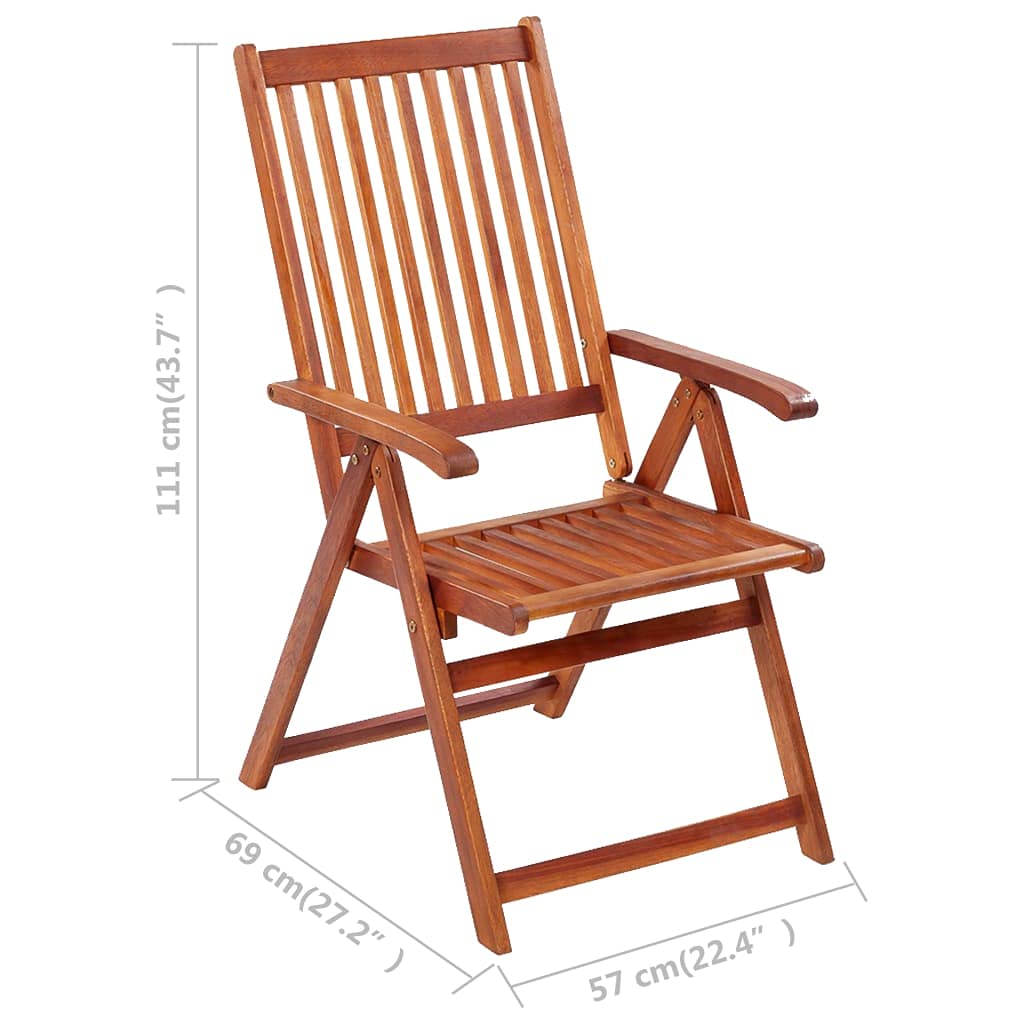 Składane krzesła ogrodowe, 3 sztuki, z tapicerką, lite drewno akacjowe, regulowane w 5 pozycjach, składane krzesło na taras, balkon, do ogrodu, wygodne krzesło relaksacyjne z poduszką i