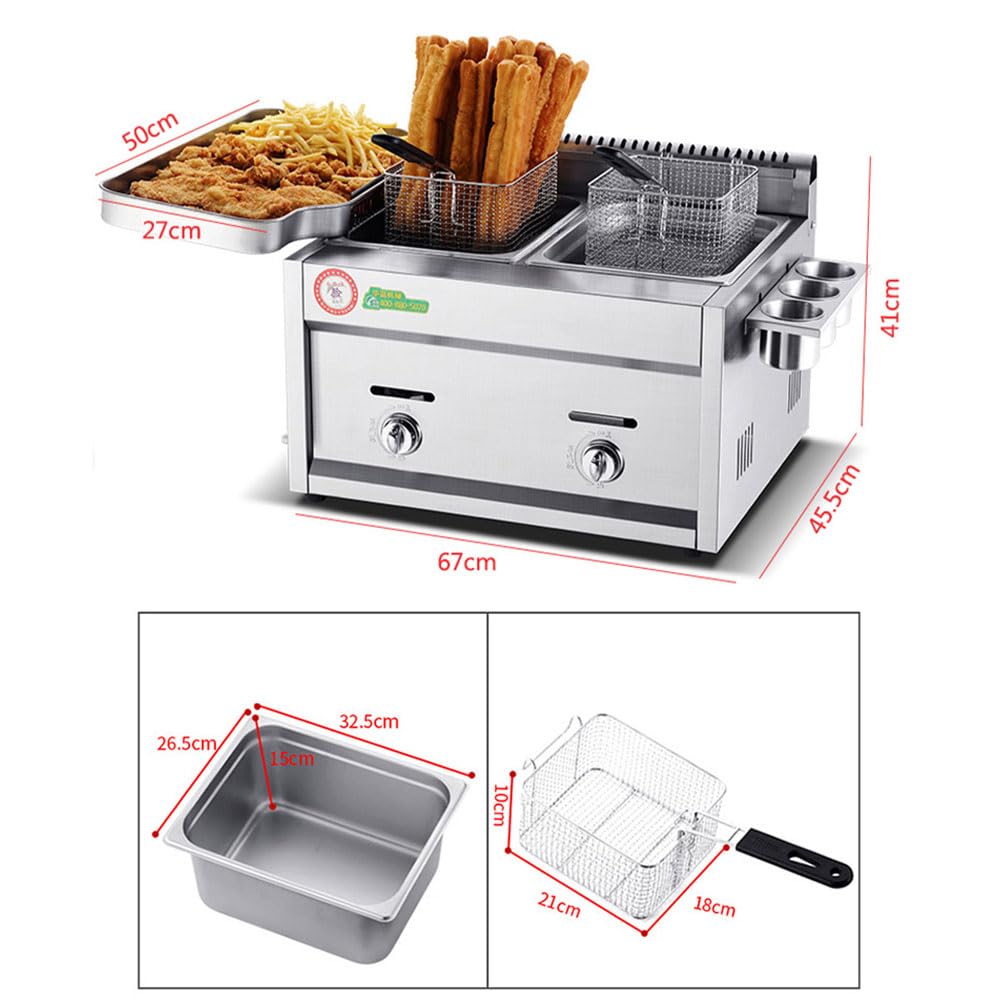 Macchina Commerciale, Friggitrice Commerciale, Friggitrice a Gas di Grande capacità con Cestelli e Vaschetta di Ritorno dell'Olio, Friggitrice a GPL in Acciaio Inossidabile con TEM
