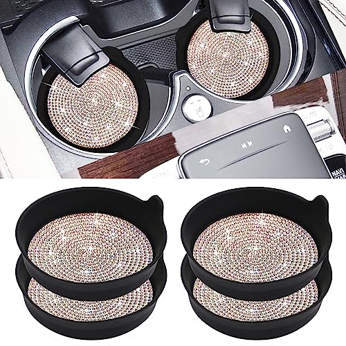 Amooca Bling Cup Holder Coaster For Car Non-Slip Universal Automotive Cup Holders Sift-Proof Spill Holder Car Interior Accessories 4 Pack Black & Ab Rhinestone #TOP17
