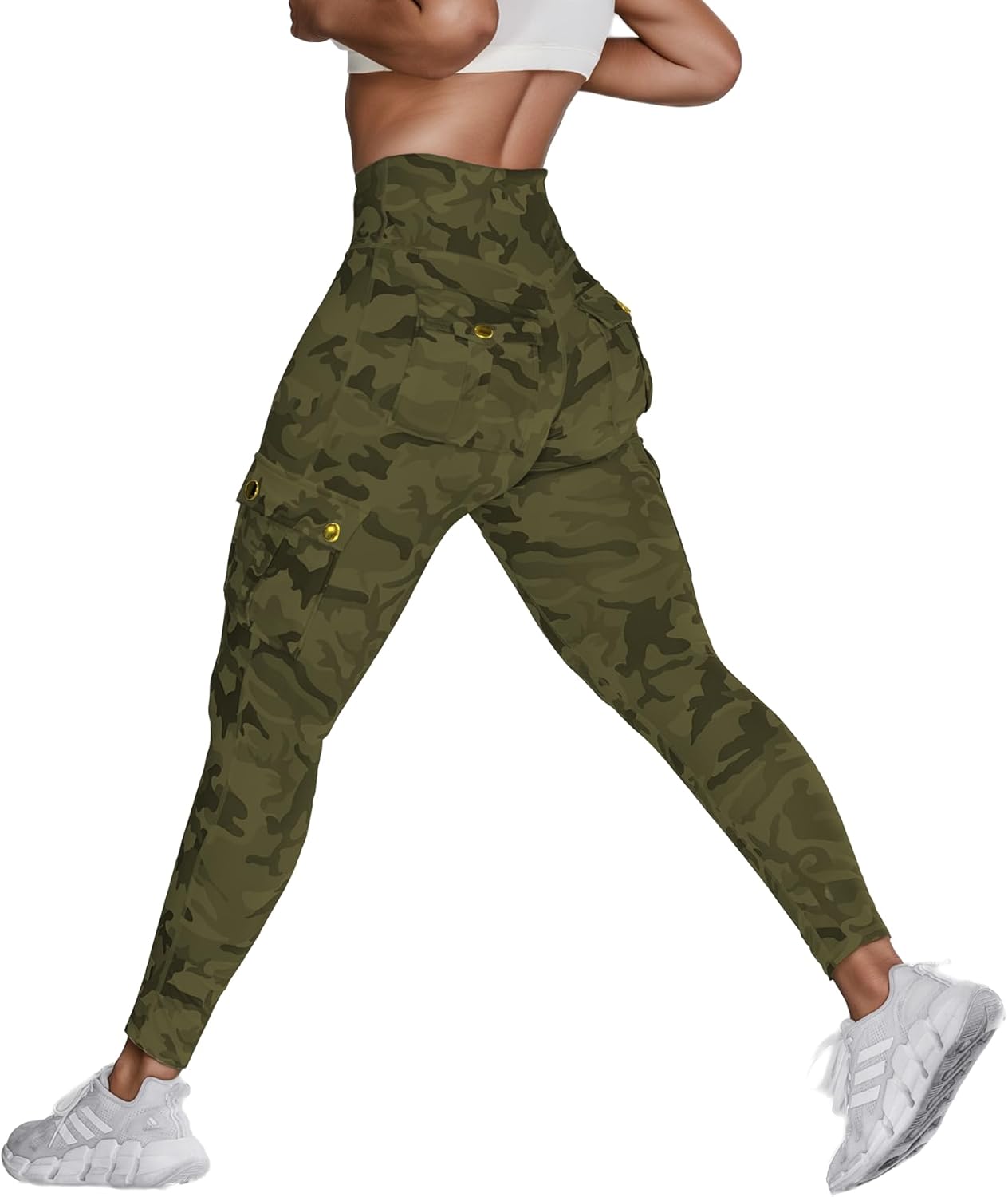 Cargo Leggings with Pockets for Women High Waist Butt Lifting Leggings Tummy Control Yoga Pants - Image 4