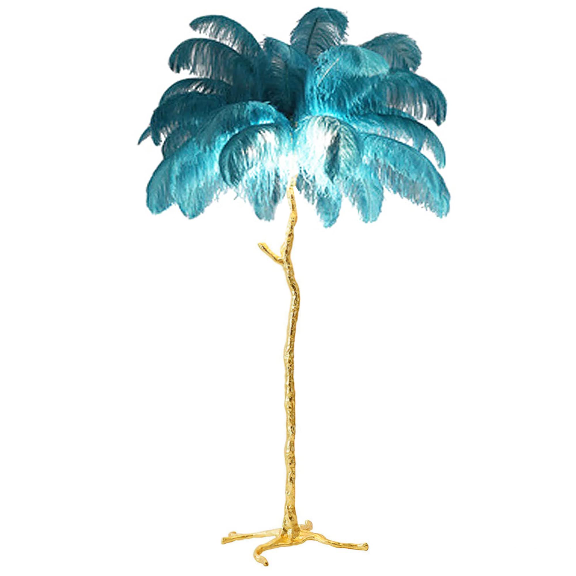 Photo 1 of 38°GARDEN Natural Ostrich Feather Floor Lamp 35 Pieces Feather Standing Bedside Lamps with Foot Switch Dimmable Modern Gold Luxury LED Bulbs Included Resin Decor Lighting for Bedrooms Living Room L43"x W43"x H65" Green