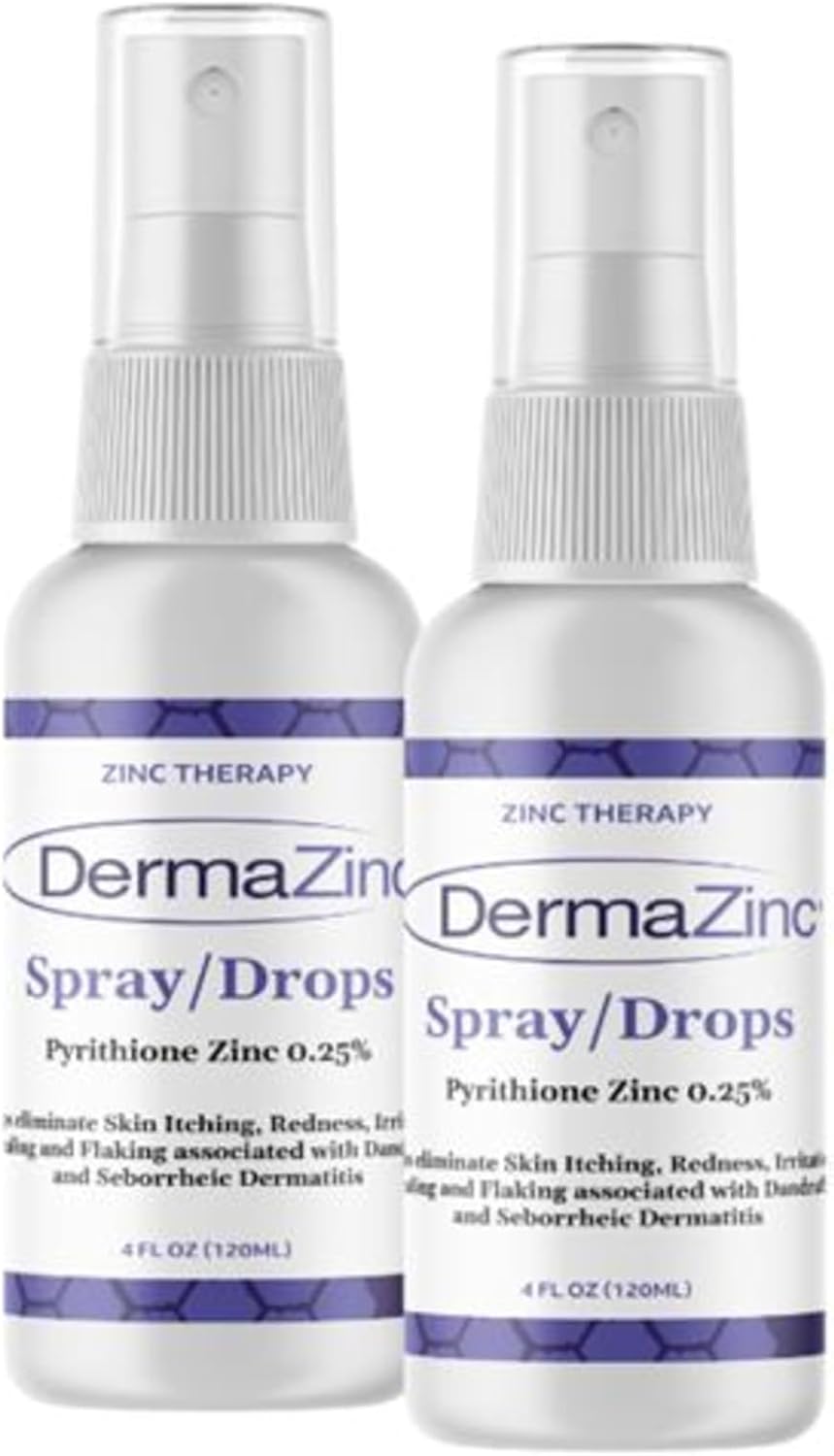 DermaZinc Therapy Spray/Drops, Zinc Spray for Skin Disorder Relief Drops for Psoriasis, Dermatitis, Eczema, and Other Skin Condition Symptoms 4 oz (Pack of 2)