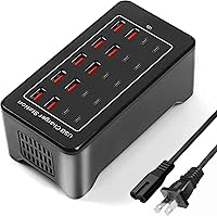 Vista 8 de Estación de carga USB, bloque de cargador USB C, 20 puertos (20 A), concentrador de carga múltiple de escritorio, cargador USB de 10 puertos
