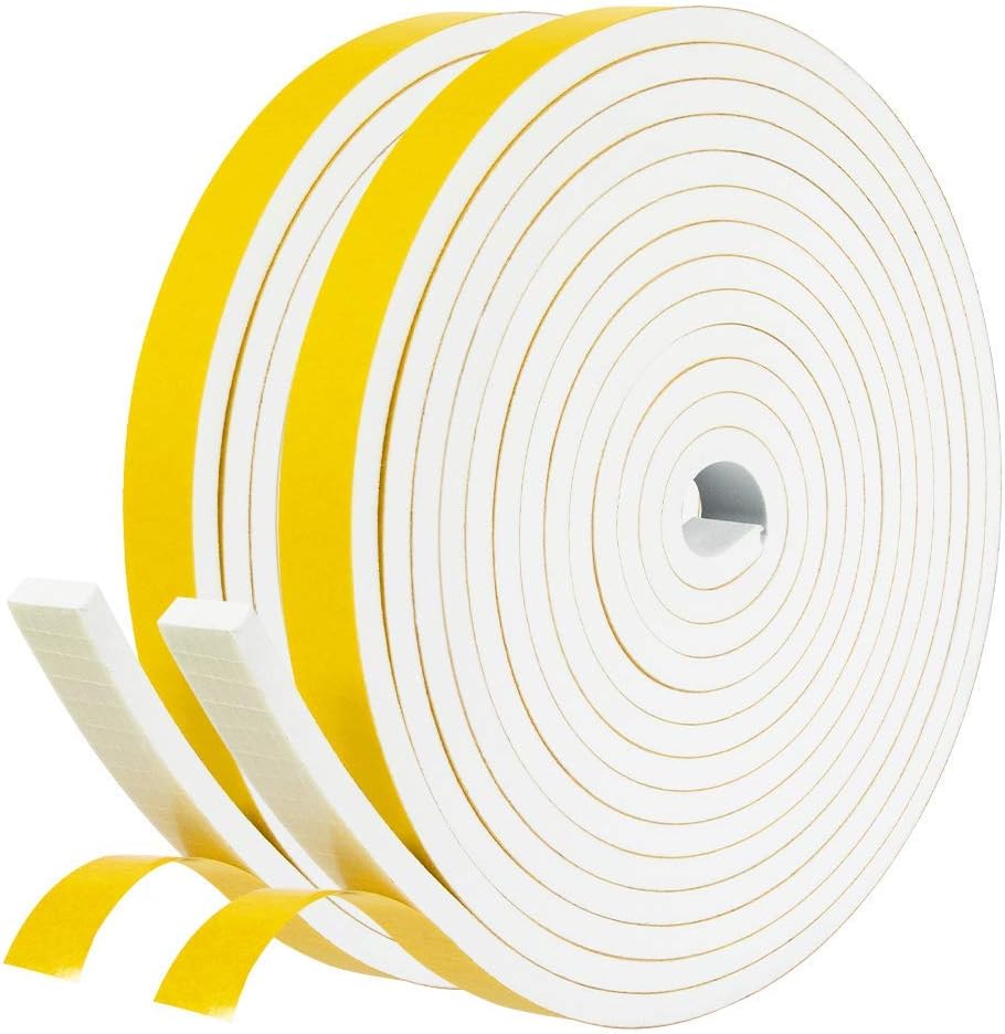 fowong 1 Inch Low Density Foam Seal Tape+1/2 Inch High Density White Door Weather Stripping, Window AC Insulation Neoprene Rubber Seal Strip Foam Gasket