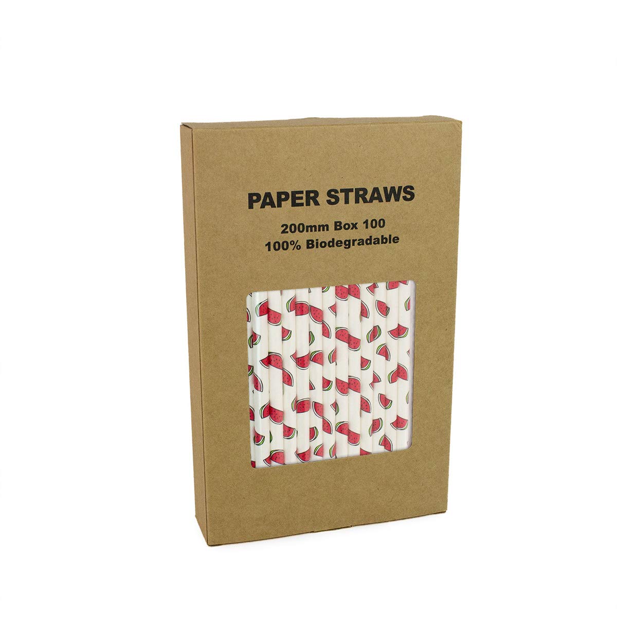 100-Pack Biodegradable Paper Straws - Watermelon Fruits Paper Drinking Straws - Bulk Paper Straws for Juices, Shakes, Smoothies, Party Supplies Decorations