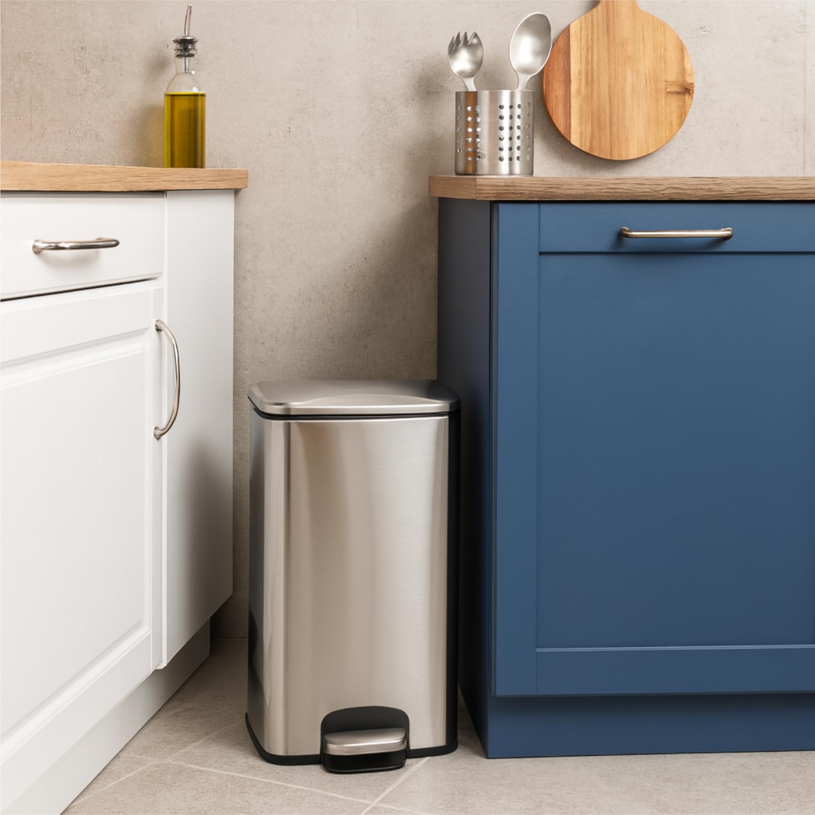 Mülleimer 35L, Edelstahl Treteimer mit Inneneimer, Abfalleimer Küche mit Pedal, Abfallbehälter Edelstahl modern, Müllbehälter mit Deckel, Hygienischer Pedaleimer für Küche und Büro