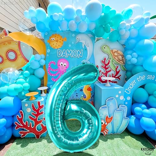 Image of KatchOn, Giant Teal Blue Number 6 Balloon - 40 Inch | 6th Birthday Balloon