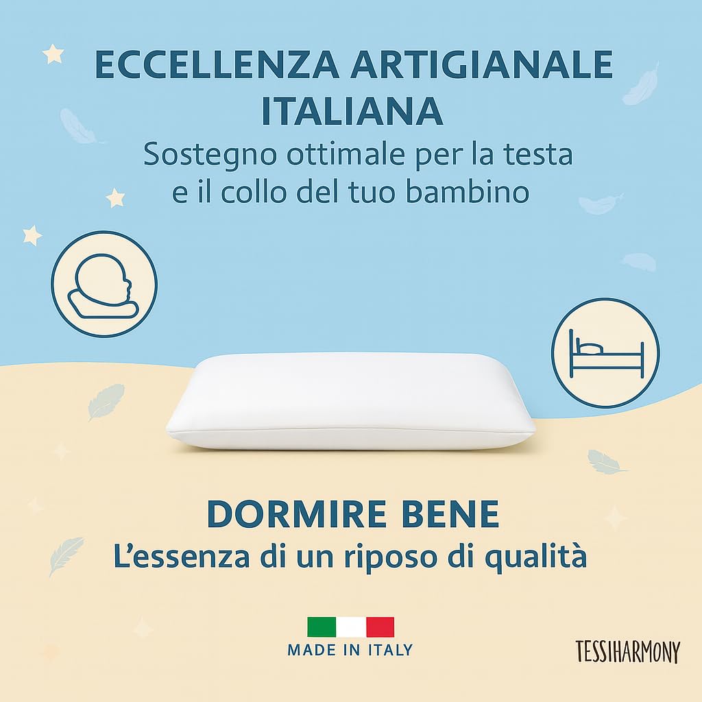 tessiharmony - Cuscino Lettino Bambino 60x40 cm 100% Cotone Guanciale Letto Culla Antiacaro Anallergico Traspirante Morbido 1 2 3 4 Anni Alto 4 cm Made in Italy