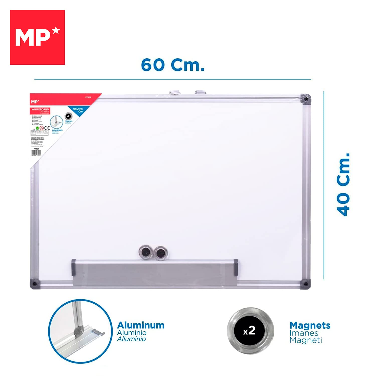 Lavagna Magnetica 40x60 Cm Con Cornice Alluminio - Cancellabile A Secco, Con Vassoio E Magnet | Per Ufficio, Casa E Scuola - Foto 10