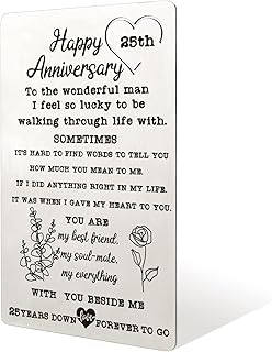 WINOESHE 25th Year Anniversary Card Gifts for Wife Him, Engraved Metal Wallet Insert, Happy 25 yr Wedding Anniversary Cards Gift for Men, Him, Boyfriend