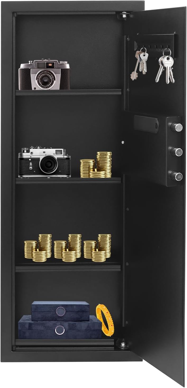 Wall Safe, Hidden Steel Wall Safe Box Lockable In Wall Safes with 2 Keys and USB Cable, Heavy Duty Wall Mount Safes for Jewelry, Document, Passport, Valuables, 14.57 * 3.94 * 39.37inch