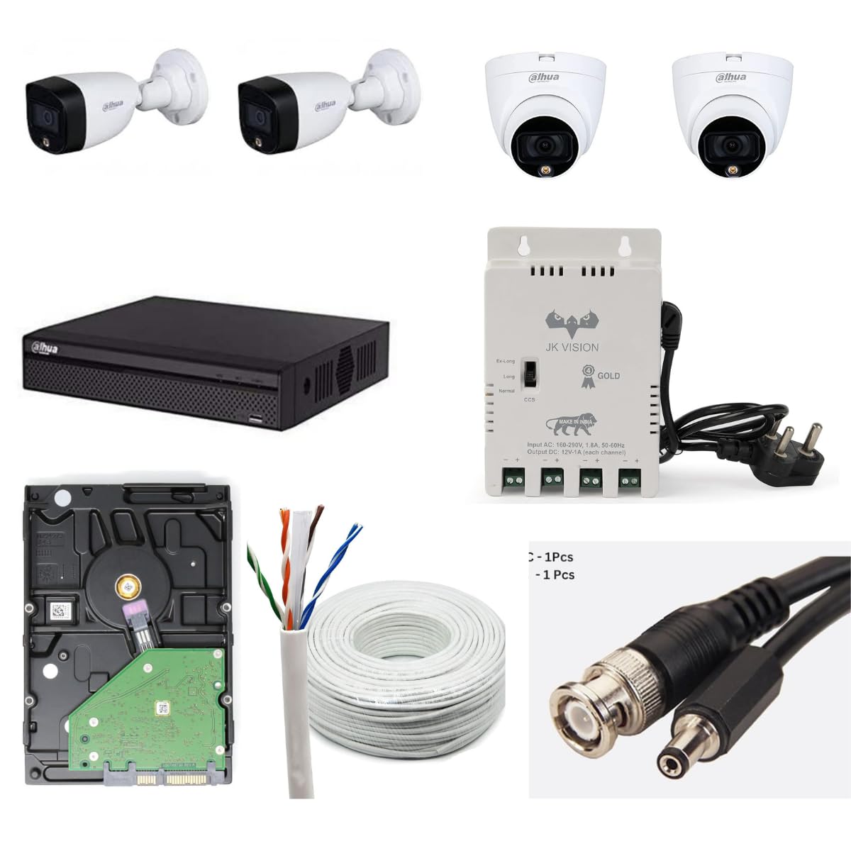 Dahua 2MP with Color HD CCTV Camera Full Set, 2 Bullet, 2 Dome, 4 Channel DVR, 4 Channel JK Vision Power Supply, 1TB Hard Disk, 90 Meter Cable, BNC/DC Connector-picture-35