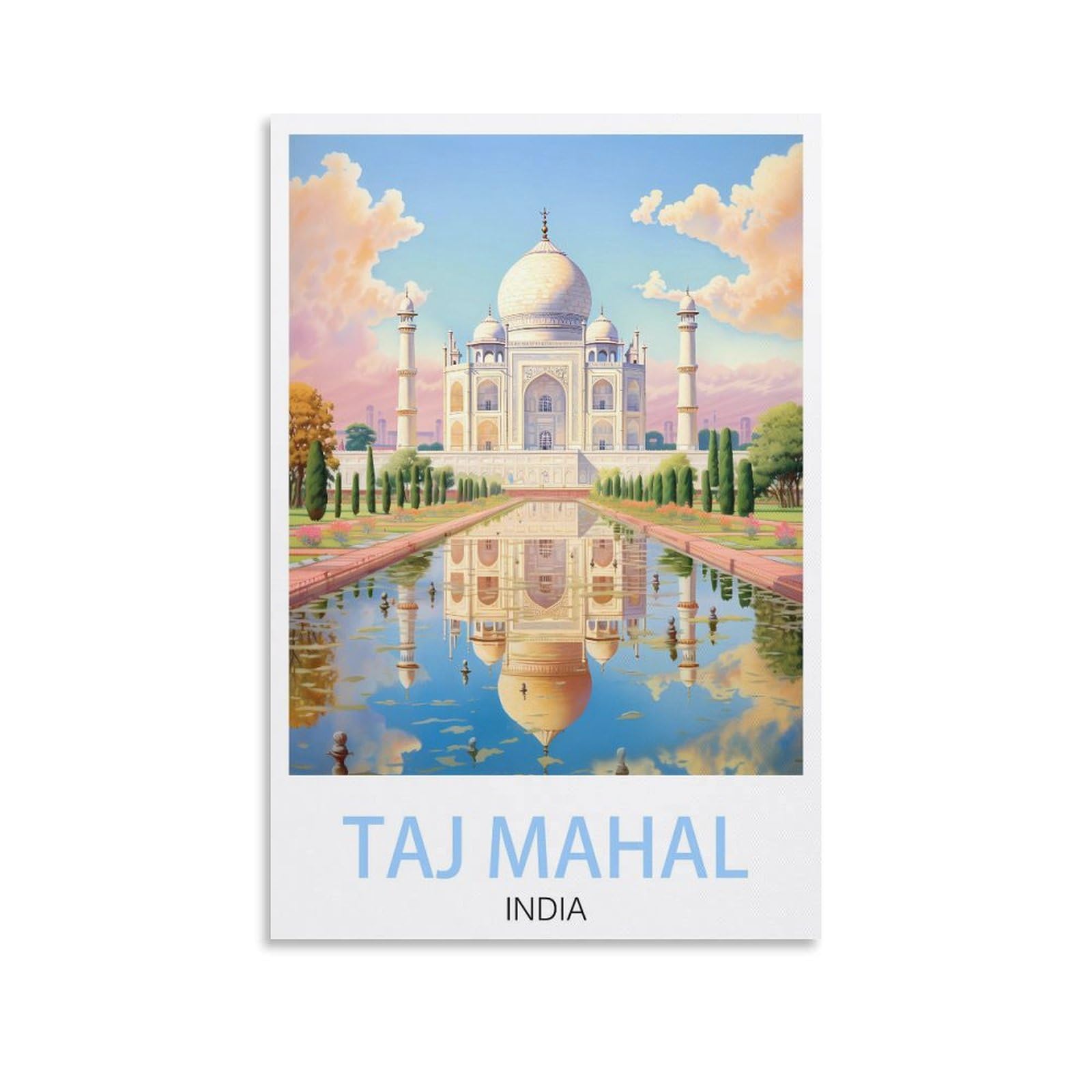 Puplum Unframe-Style Taj Mahal India Vintage Travel Posters 08X12inch(20X30cm) Canvas Wall Art Posters For Living Room Decor Paintings For Home Decor