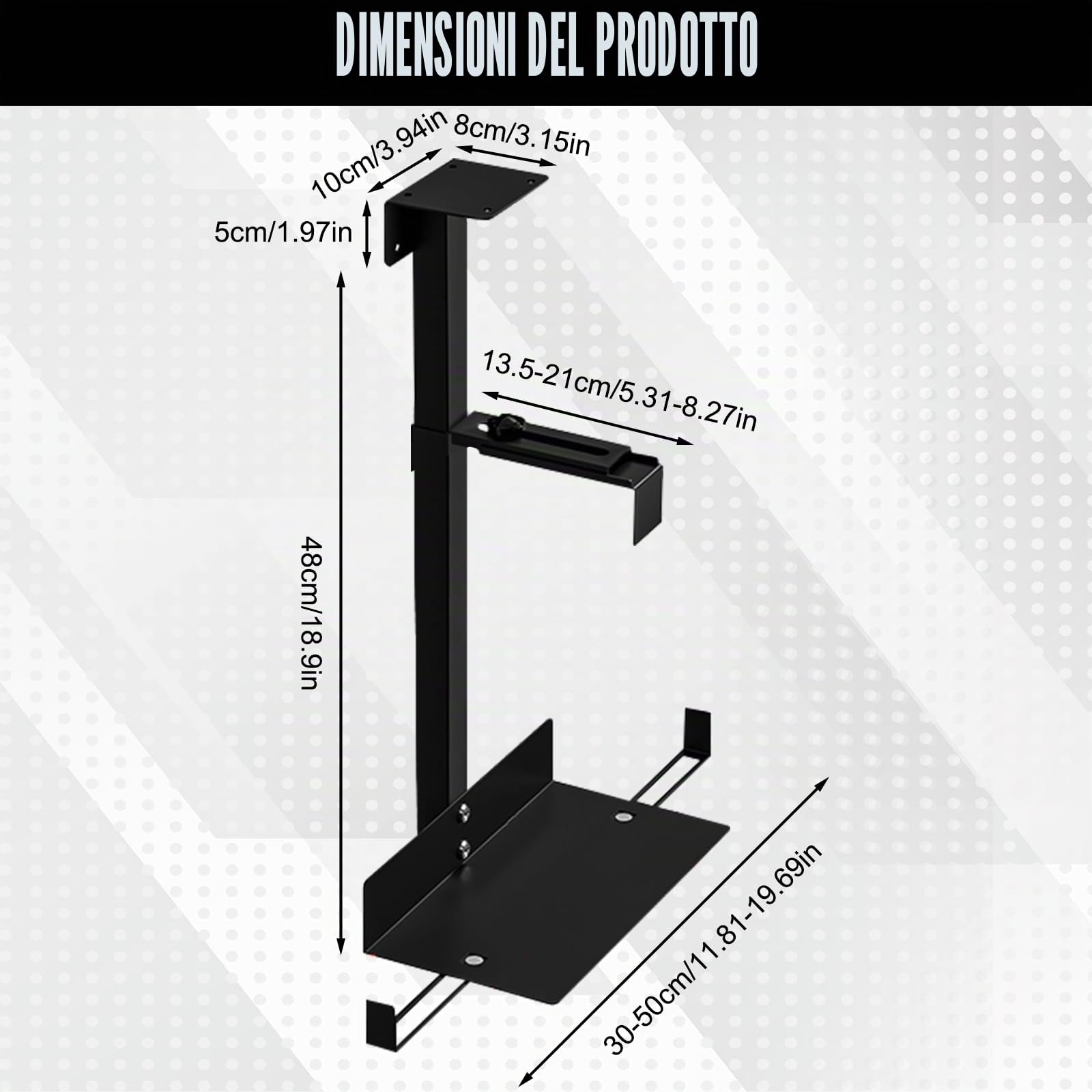 Supporto PC Scrivania Porta PC da Sotto Scrivania Regolabile, Supporto universale per Torre per Computer, Fino a 35 kg, Upporto case Porta Computer Fisso