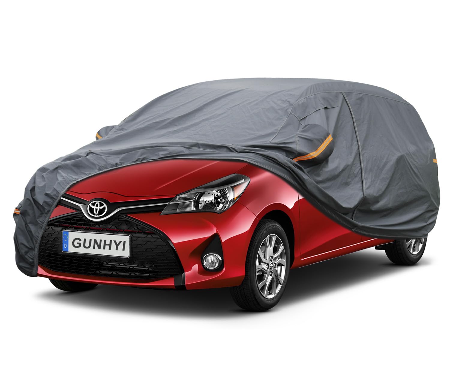 GUNHYI Premium Car Cover Custom Fit Toyota Yaris, 16 Layers Heavy Duty Car Cover Waterproof All Weather with Zipper Door for Sun Rain Snow Dust Uv Protection