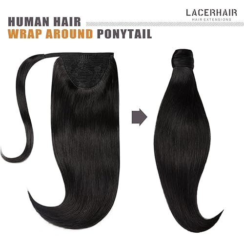 Miniatura 2 de Extensiones de cabello humano de Lacer, color Jet Black, cola de caballo natural, envoltura alrededor, extensión de cola de caballo recta, cabello