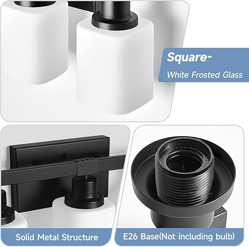 Miniatura 2 de Lámpara de tocador de baño de 5 luces, moderna lámpara de baño negra mate con vidrio esmerilado cuadrado, apliques de pared sobre espejo de baño,