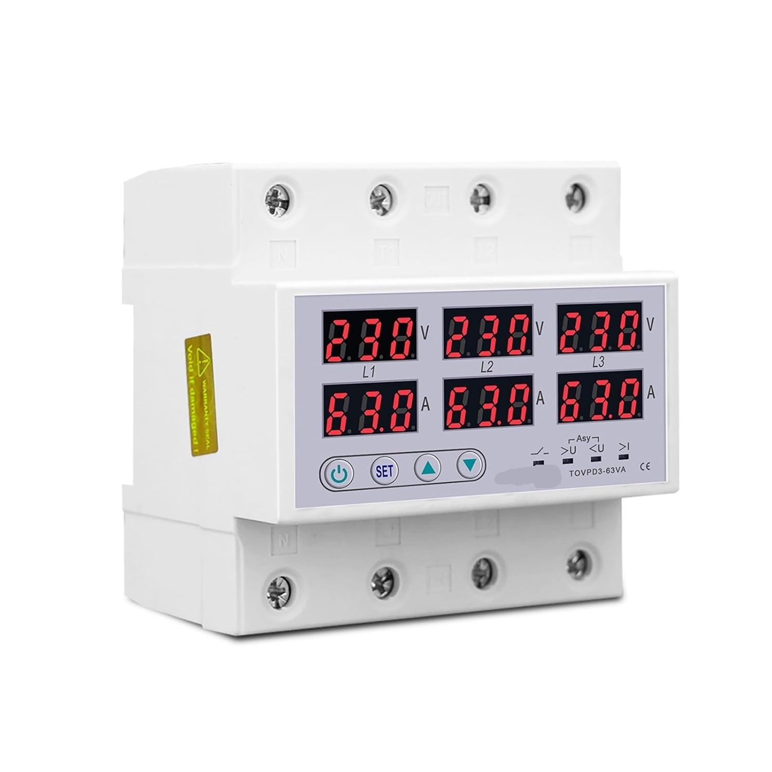 3 Phase 3P+N Voltmeter Over and Under Voltage Current Limit Protection Monitor Relays Protector 1Pcs(100A Without N 380V)