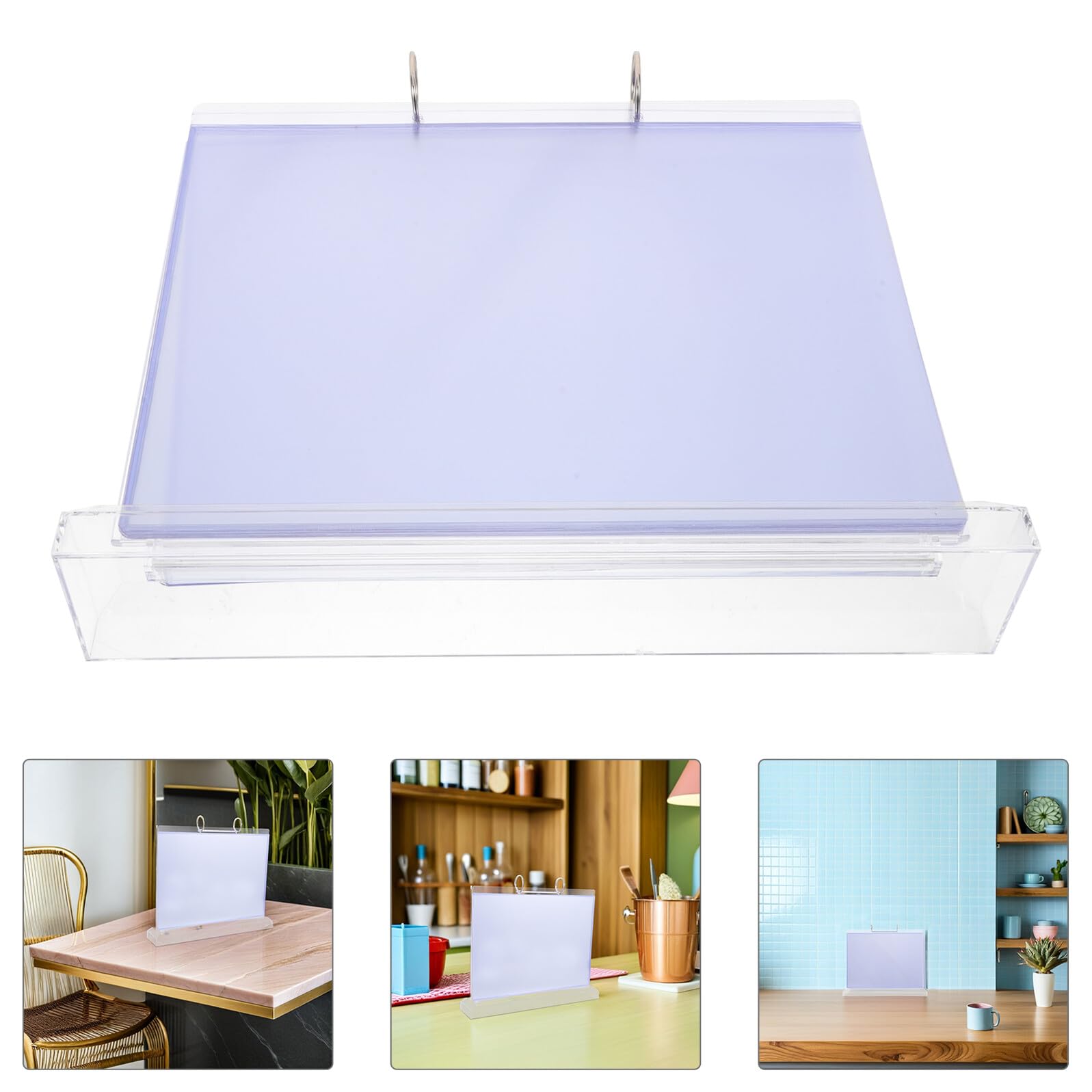 Soporte de Menú Horizontal Transparente A6 6 Páginas Abatibles Expositor de Plástico para Letreros de Mesa Base Estable para Restaurante Cafetería y Hotel