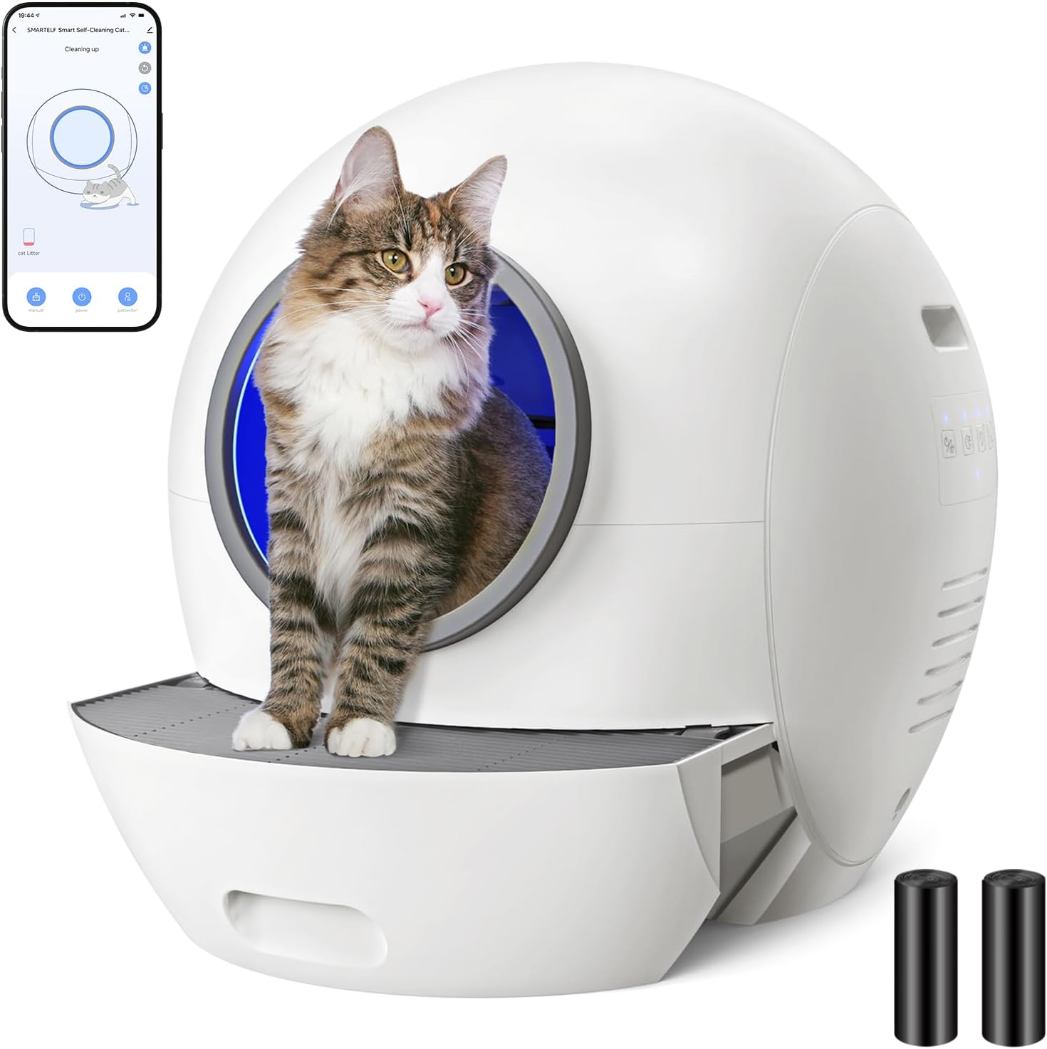 Self-Cleaning Litter Box, SMARTELF Automatic Cat Litter Box with APP Control Extra Large Litter Box for Multiple Cats, Smart cat Litter Box, Anti Pinch Kitty Litter Box (A-White)