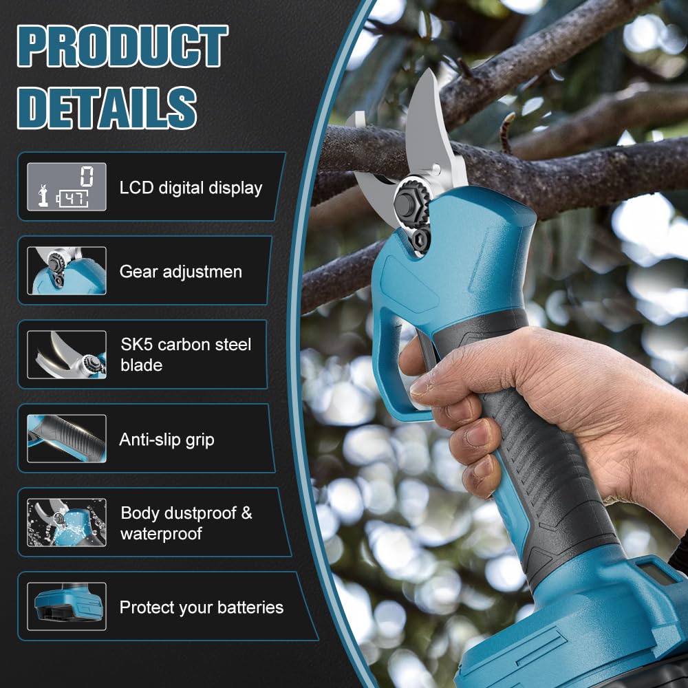 akku Elektrische Gartenschere für Makita 18 V, Bürstenloser Motor, Elektrische Astsäge, LCD-Display zum Beschneiden von Bäumen und Obstbäumen