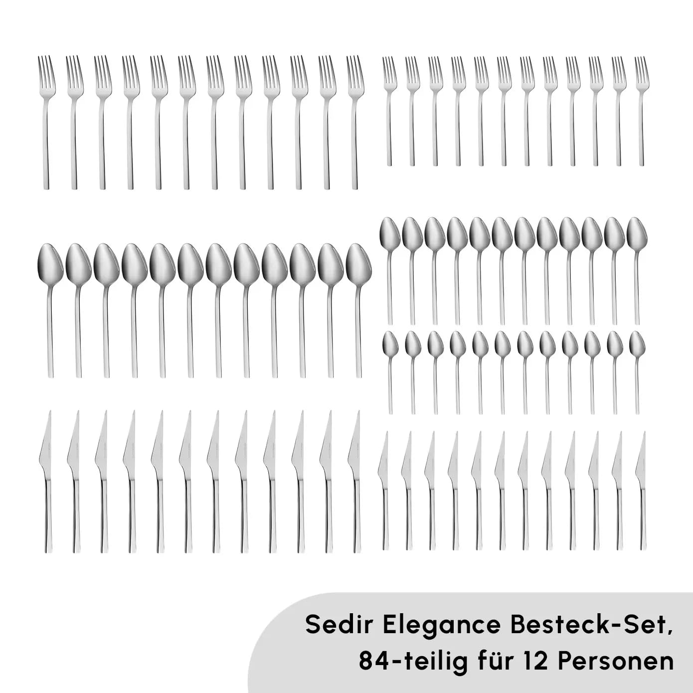 Karaca Sedir Elegance Besteck Set 12 Personen Spülmaschinenfest Essbesteck, 84 teilig Silver Besteckset
