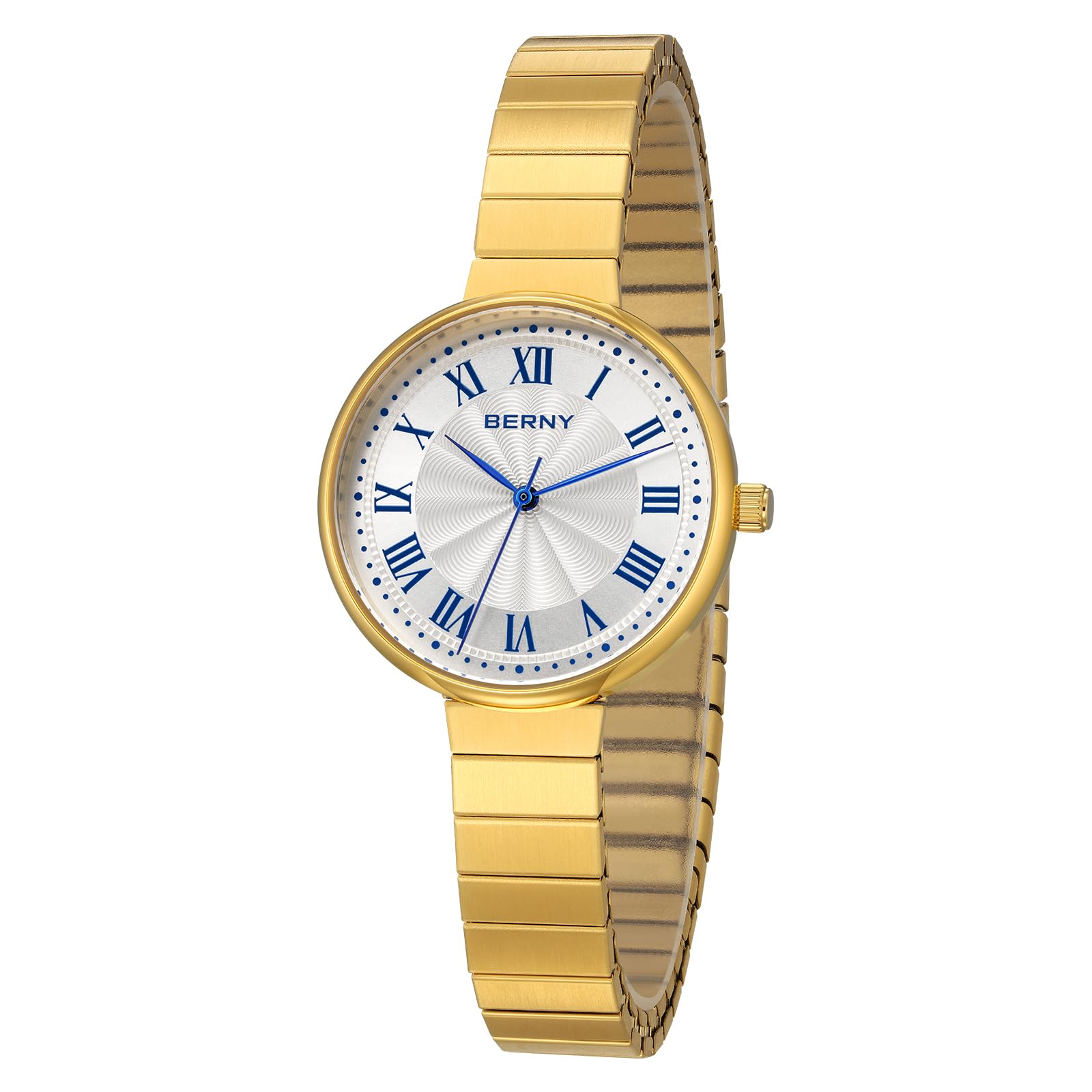 BERNY Relojes de Oro para Mujer Reloj de Pulsera Vintage Damas Relojes Analógicos de Cuarzo con Banda Extensible de Acero Inoxidable 3ATM Resistente al Agua Índices Romanos