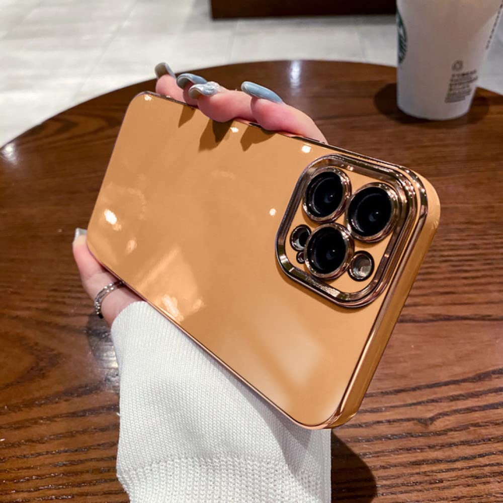 Coque iPhone XR luxe au design carré plaqué couleur marron élégante
