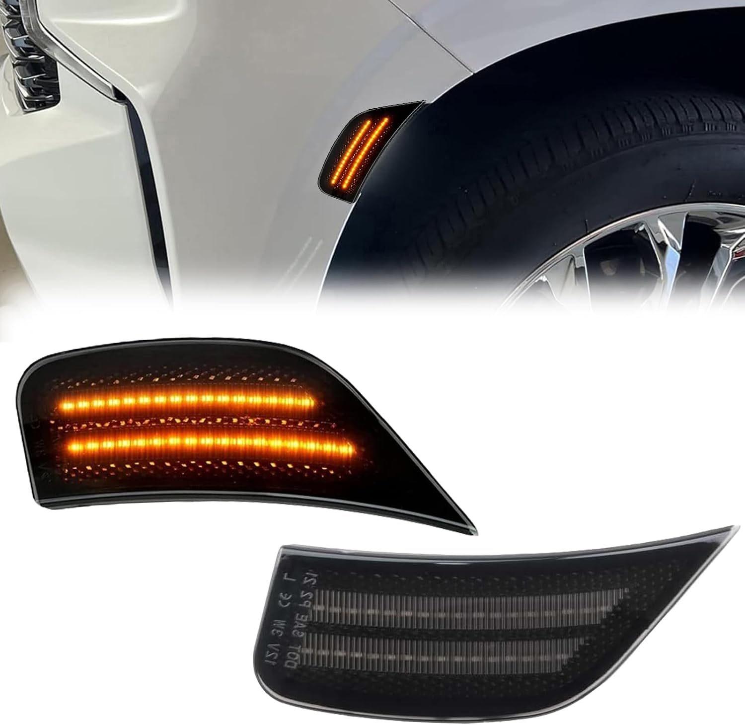 LED Side Marker Light Compatible with GMC Yukon XL Denali Chevy Tahoe Suburban Cadillac Escalade ESV 2021 2022 2023, Driver and Passenger Front Fender Sidemarkers (Smoked Lens, White LED Lights)