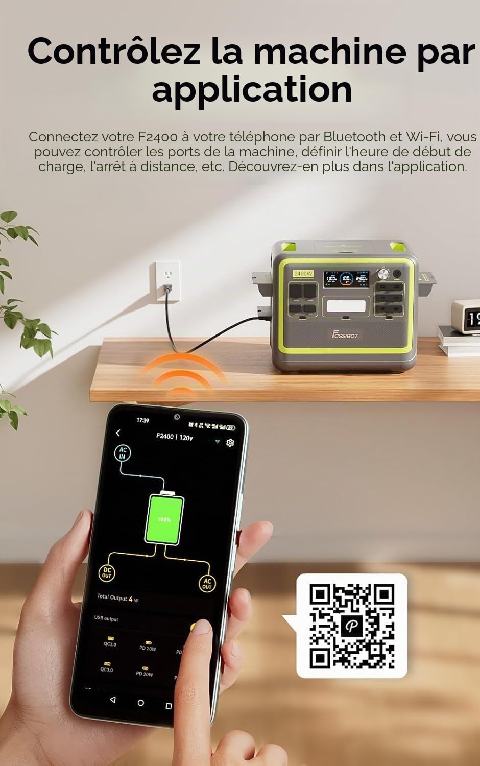 FOSSiBOT F2400 Generateur Electrique Portable, 2048Wh Batterie LiFePO4 Station électrique, 3 Sorties CA 2400W (4800W Pic) 230V Groupe Electrogene Solaire pour Camping, Voyage Maison/Bureau