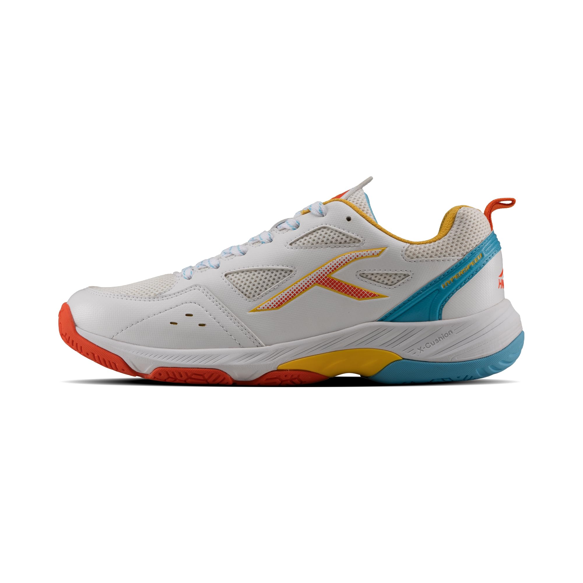 HNDRD Hyperspeed Badminton Shoes (Non Marking) Indoor Sports | All-Day Comfort & Support | Cloud-Cushion Midsole | Active Grip Sole | Effortless Control (White/Crimson ; UK 8)-image-5